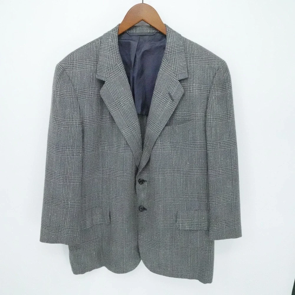 Oxxford Clothes Neiman Marcus Sport Coat Mens 44S Gray‎ Glen Plaid Wool